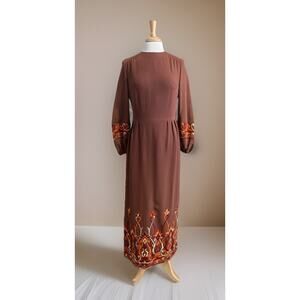 Vintage EIN FINK MODELL 60s 70s Folk Style Embroidery Maxi Dress Retro Prom US12